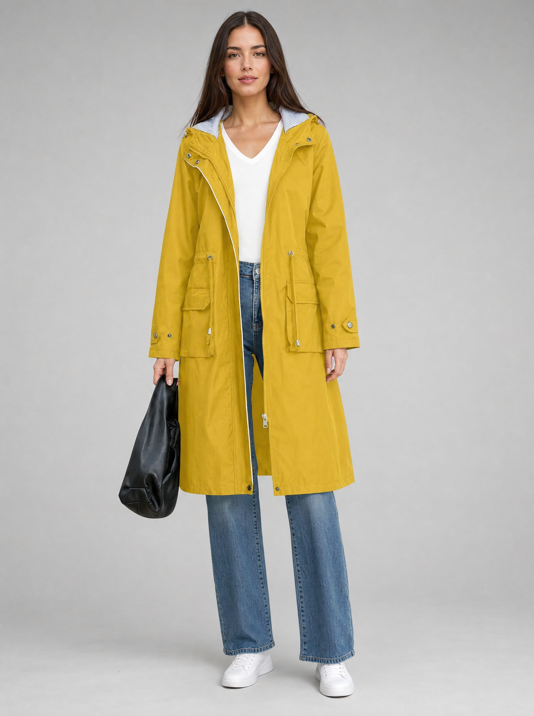 Women's Long Rain Jacket with Adjustable Hood | Waterproof Protection for All-Weather Wear