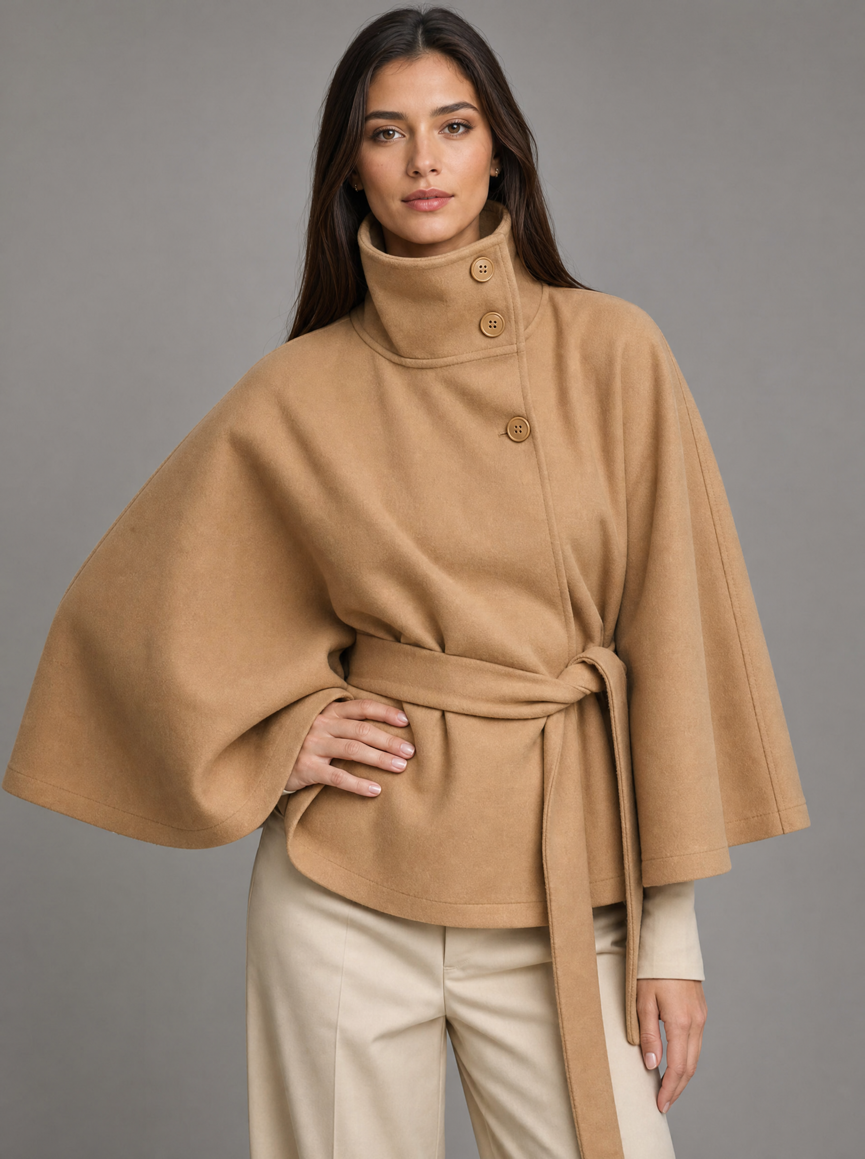 Women's Luxurious Cashmere Wrap Coat | Elegant Funnel Neck Winter Overcoat 5