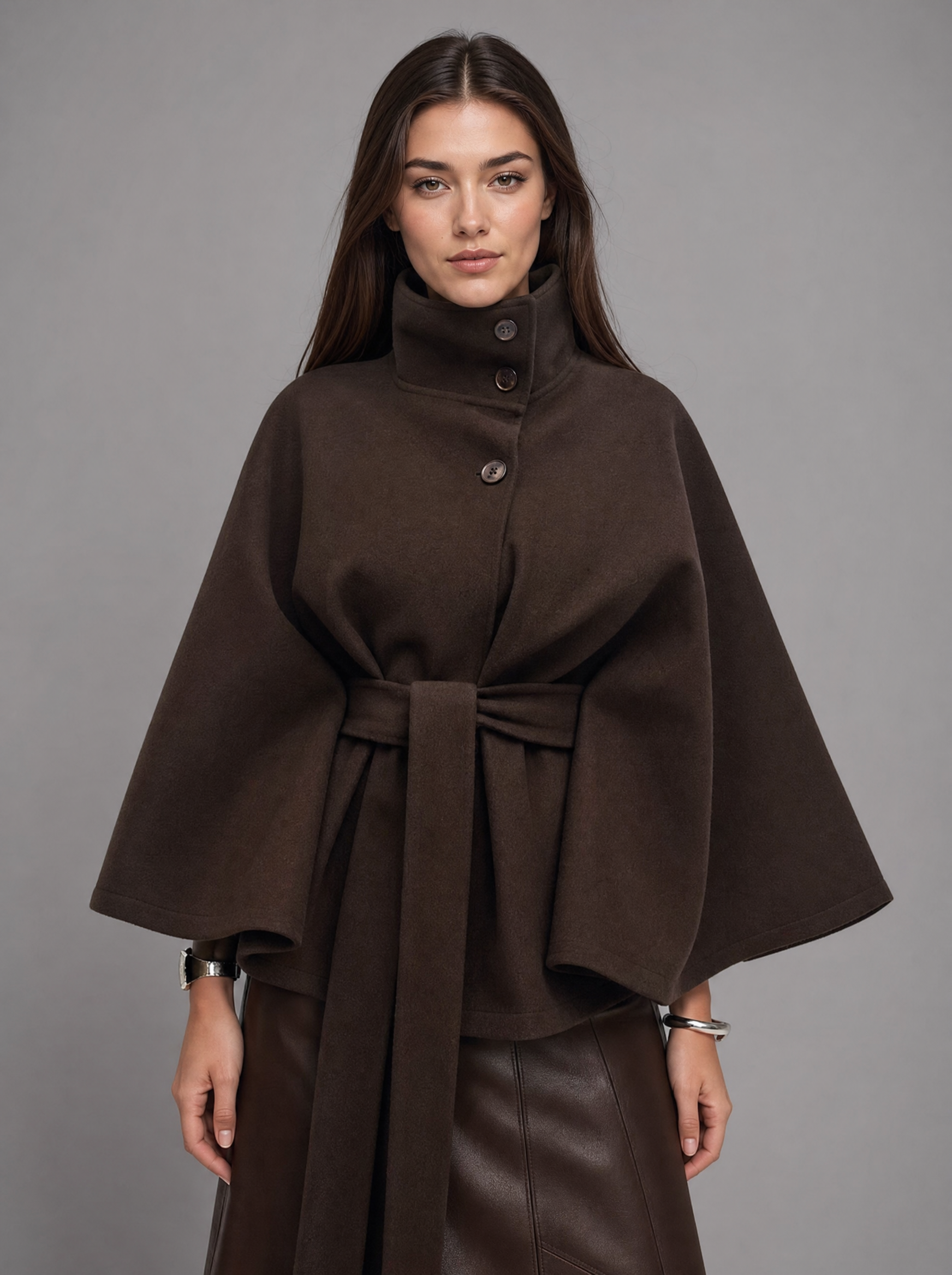 Women's Luxurious Cashmere Wrap Coat | Elegant Funnel Neck Winter Overcoat 5