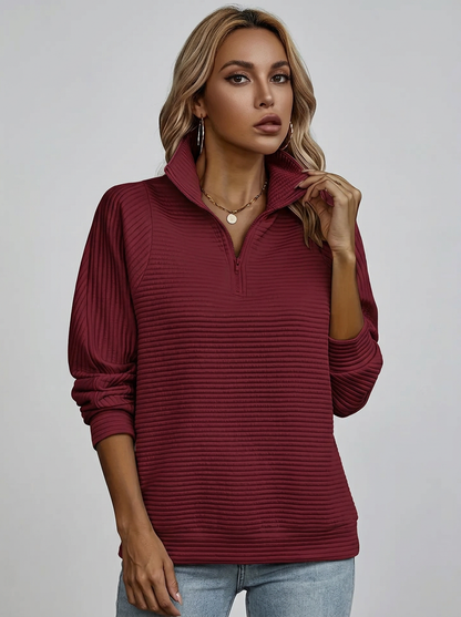 Women's Half Zip Funnel Neck Sweater – Relaxed Fit with Balloon Sleeves