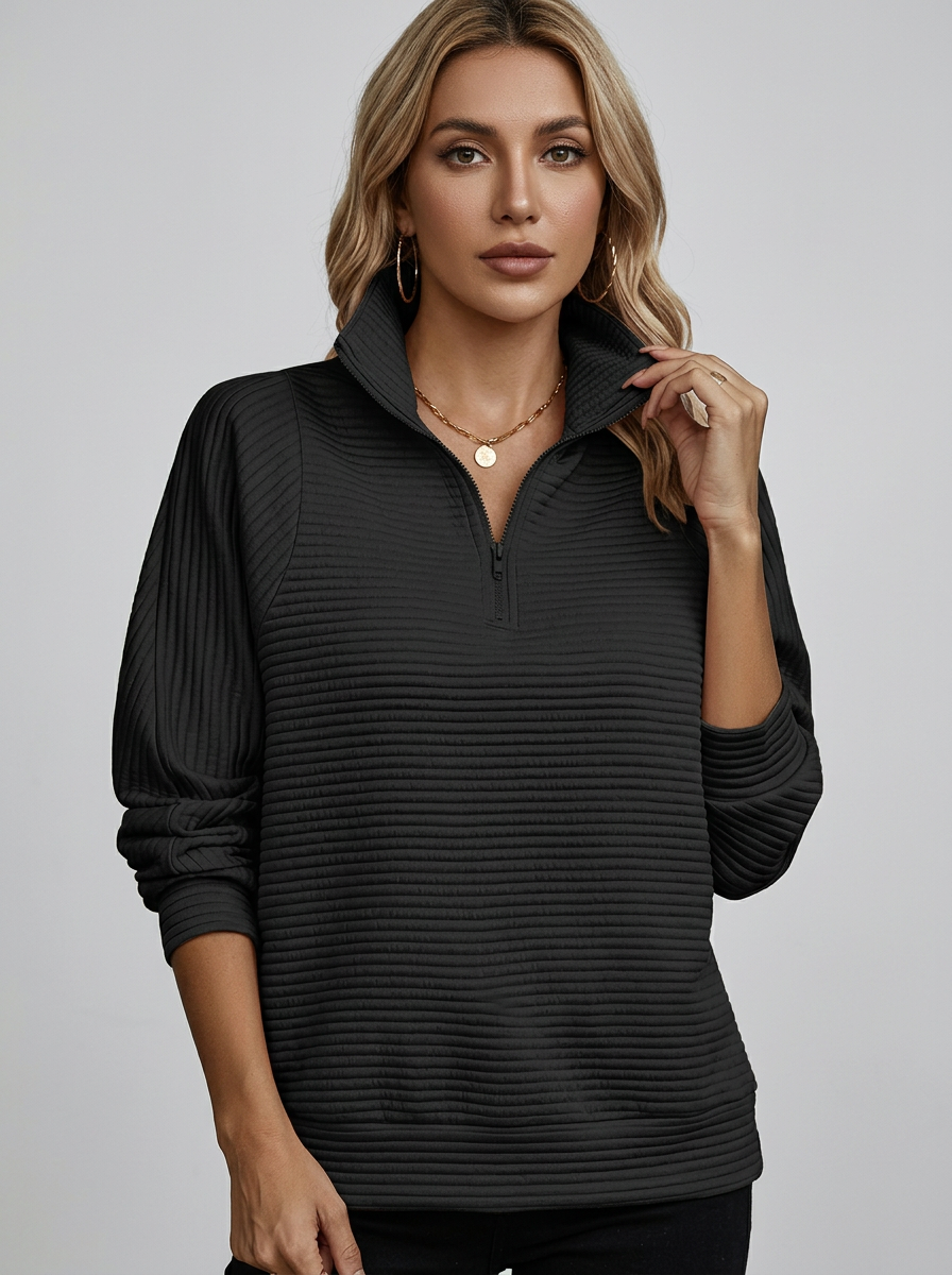 Women's Half Zip Funnel Neck Sweater – Relaxed Fit with Balloon Sleeves