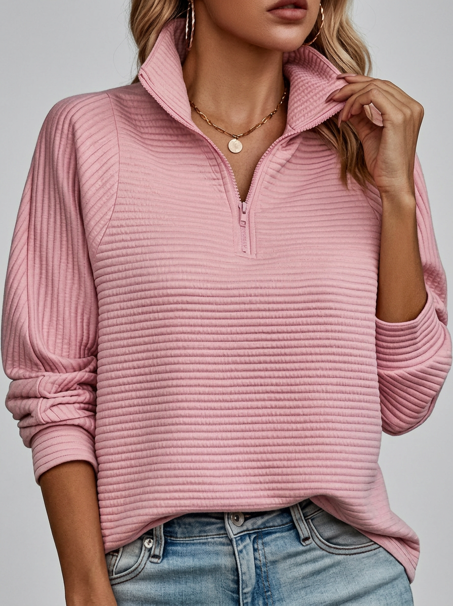 Women's Half Zip Funnel Neck Sweater – Relaxed Fit with Balloon Sleeves