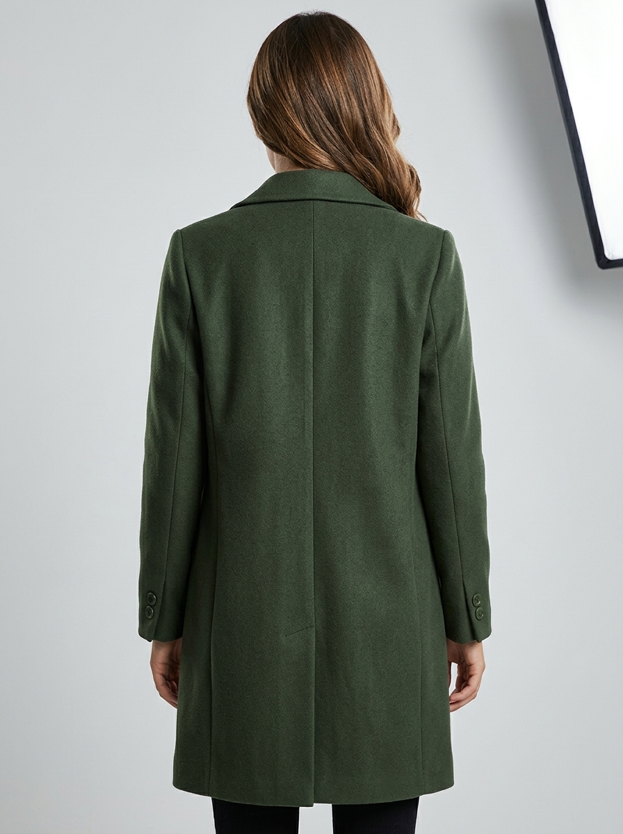 Women's Mid-Length Double Breasted Coat – Notched Lapel, Relaxed Fit