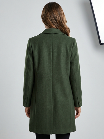 Women's Mid-Length Double Breasted Coat – Notched Lapel, Relaxed Fit