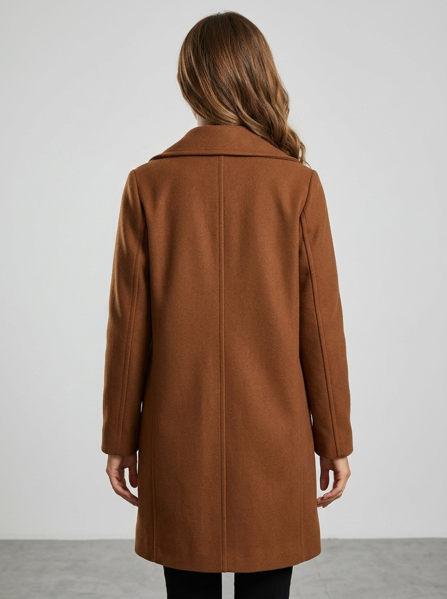 Women's Mid-Length Double Breasted Coat – Notched Lapel, Relaxed Fit