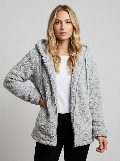 Women's Fleece Hooded Jacket – Zip-Up Closure