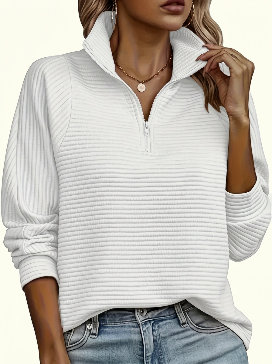 Women's Half Zip Funnel Neck Sweater – Relaxed Fit with Balloon Sleeves