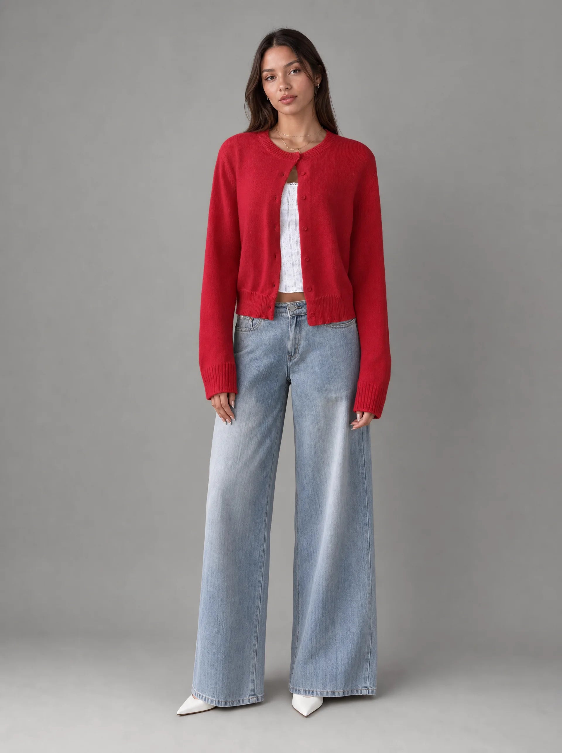 Women's Cropped Cardigan with Ribbed Trim