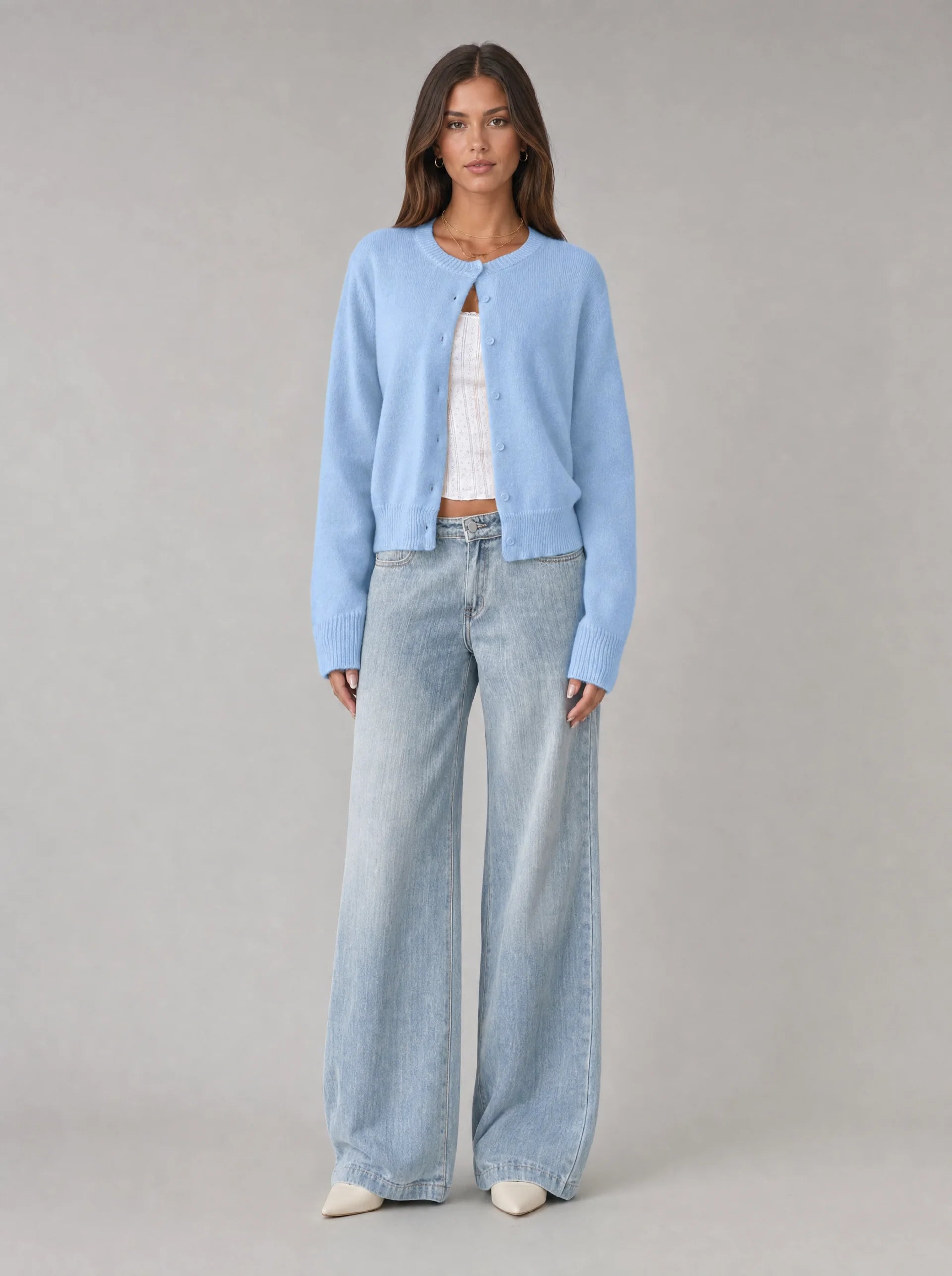 Women's Cropped Cardigan with Ribbed Trim