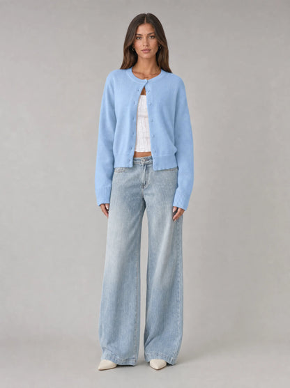 Women's Cropped Cardigan with Ribbed Trim