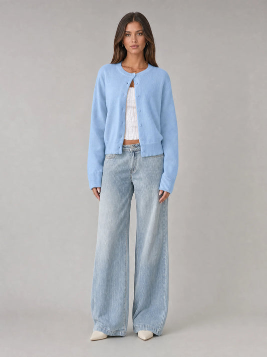 Women's Cropped Cardigan with Ribbed Trim