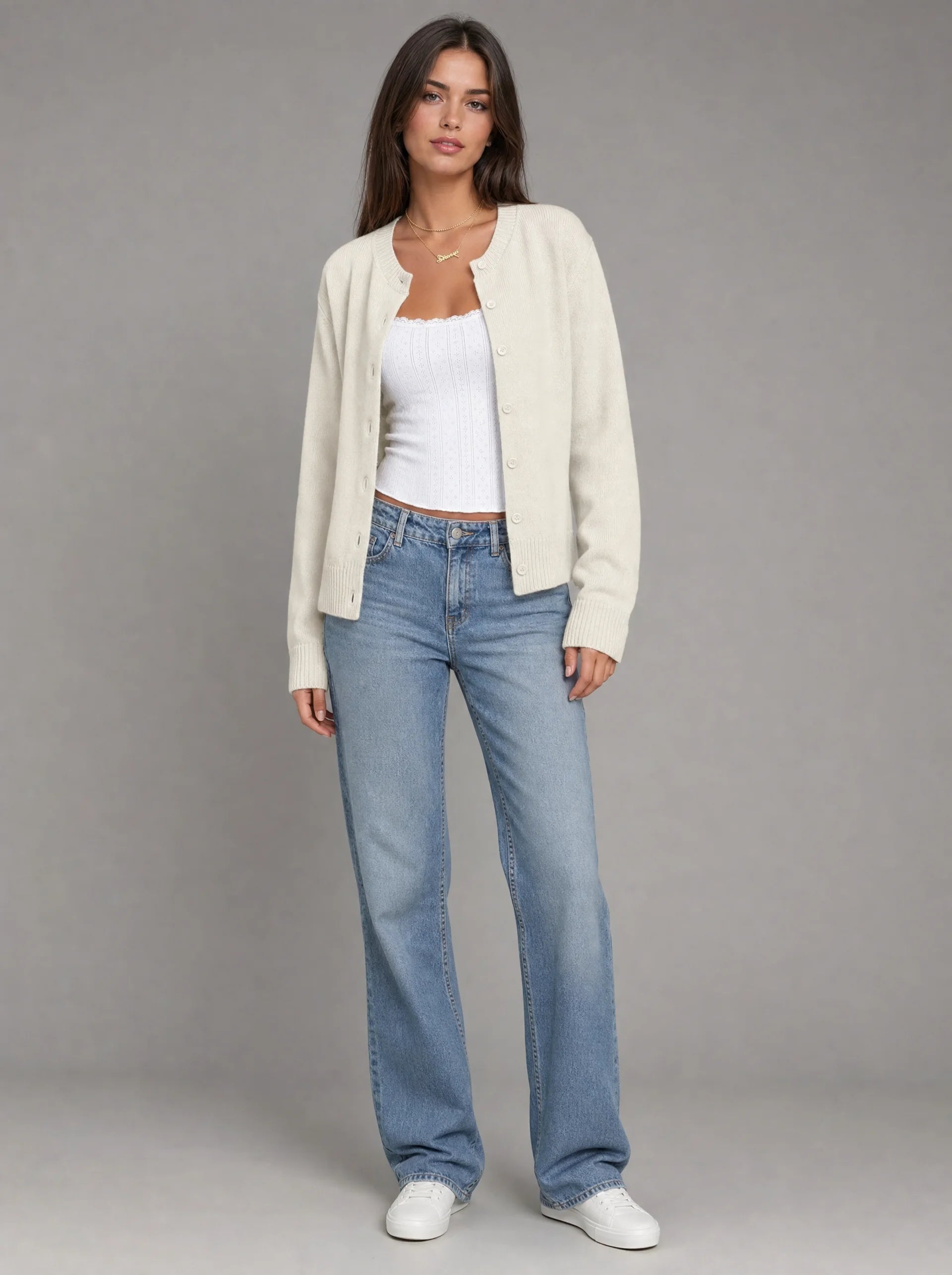 Women's Cropped Cardigan with Ribbed Trim