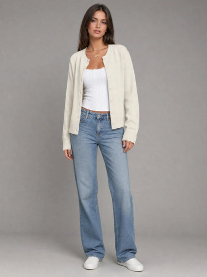Women's Cropped Cardigan with Ribbed Trim
