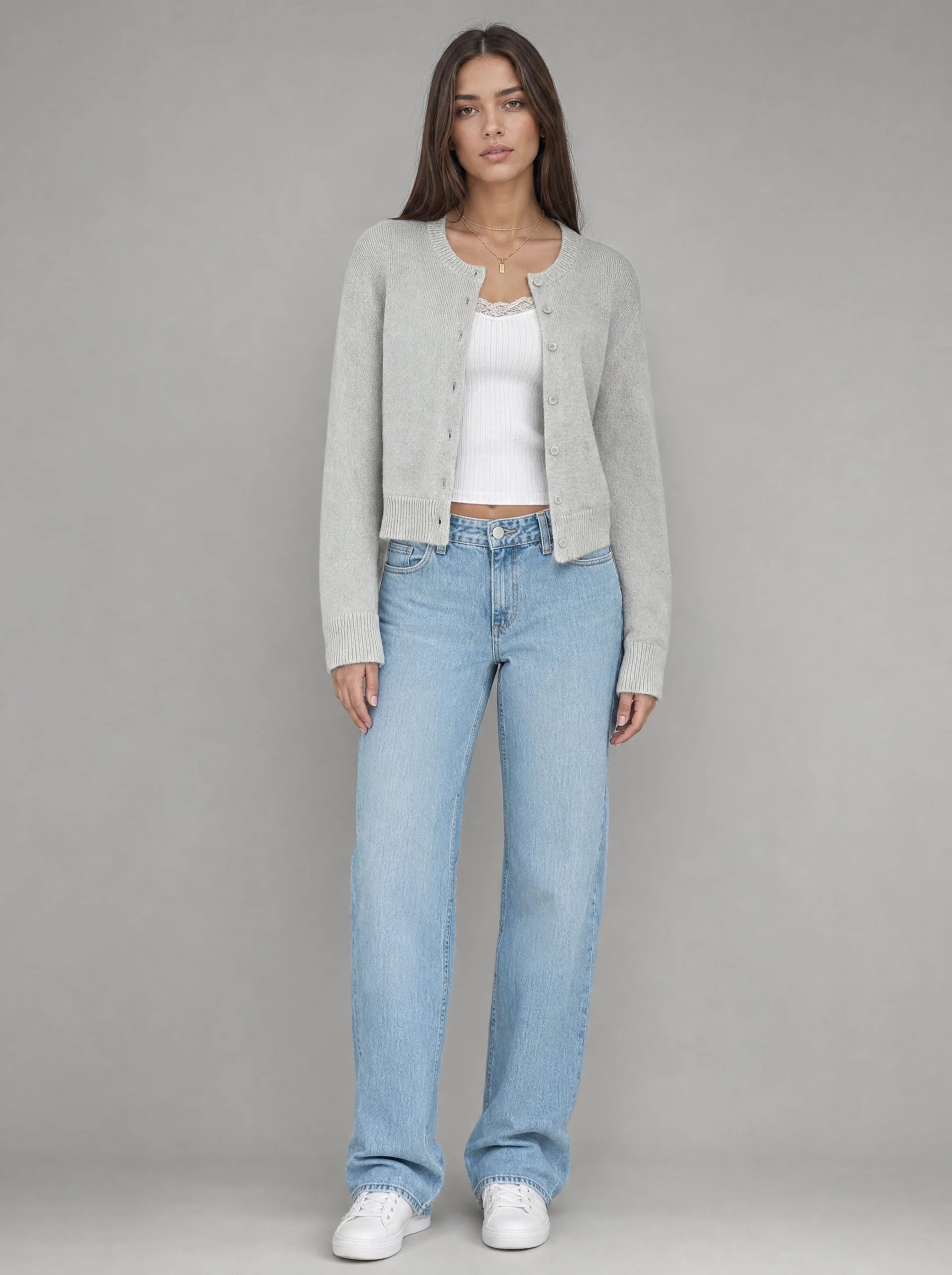 Women's Cropped Cardigan with Ribbed Trim