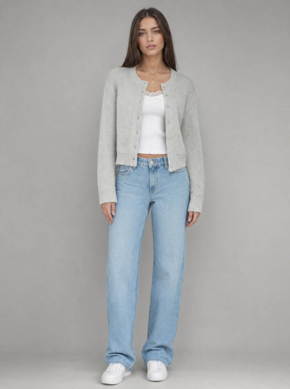 Women's Cropped Cardigan with Ribbed Trim