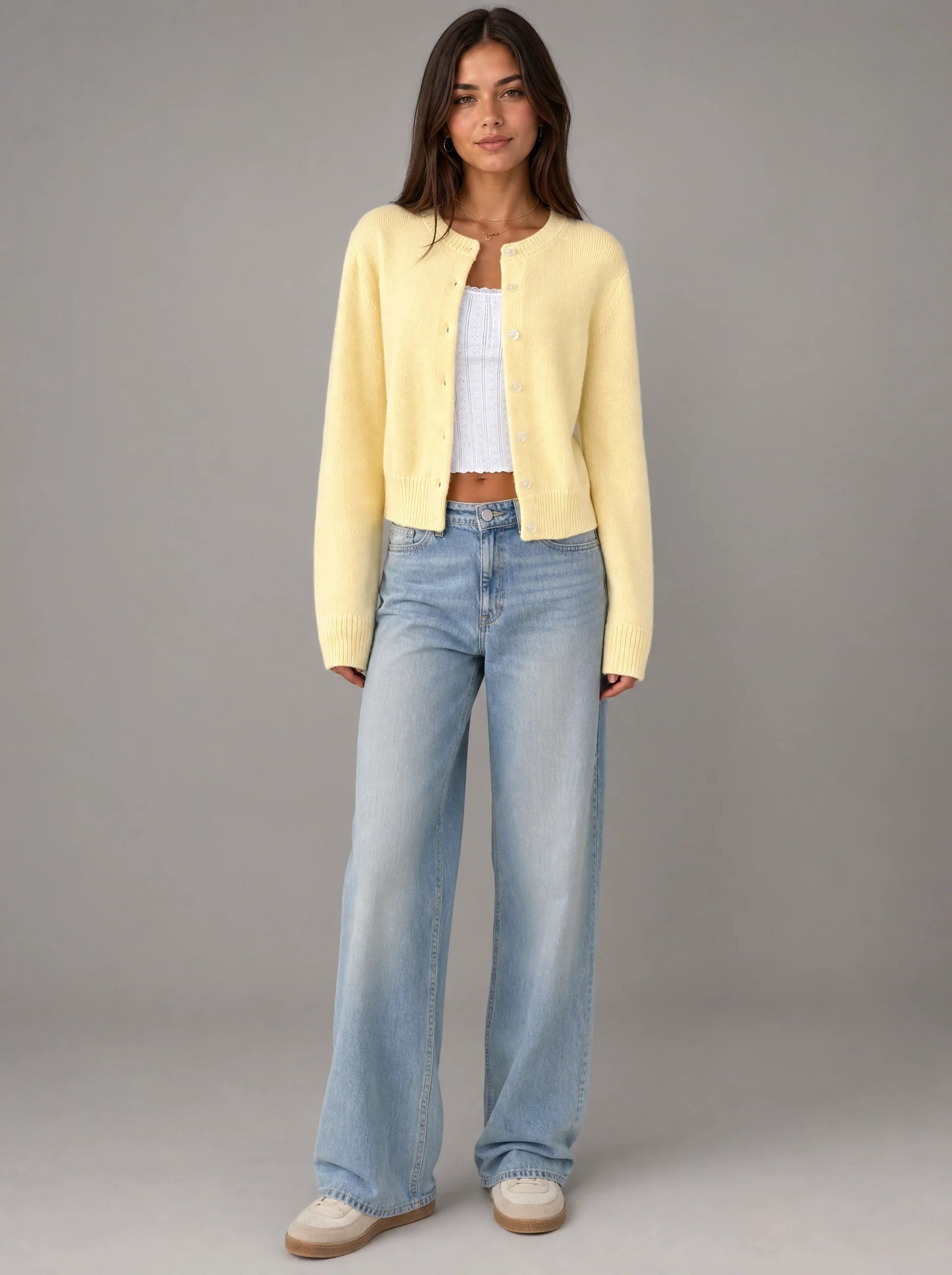 Women's Cropped Cardigan with Ribbed Trim