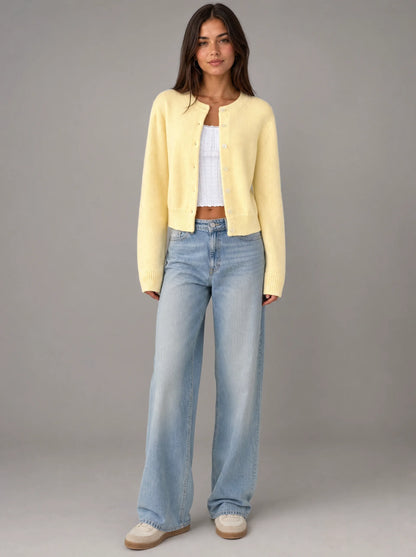 Women's Cropped Cardigan with Ribbed Trim
