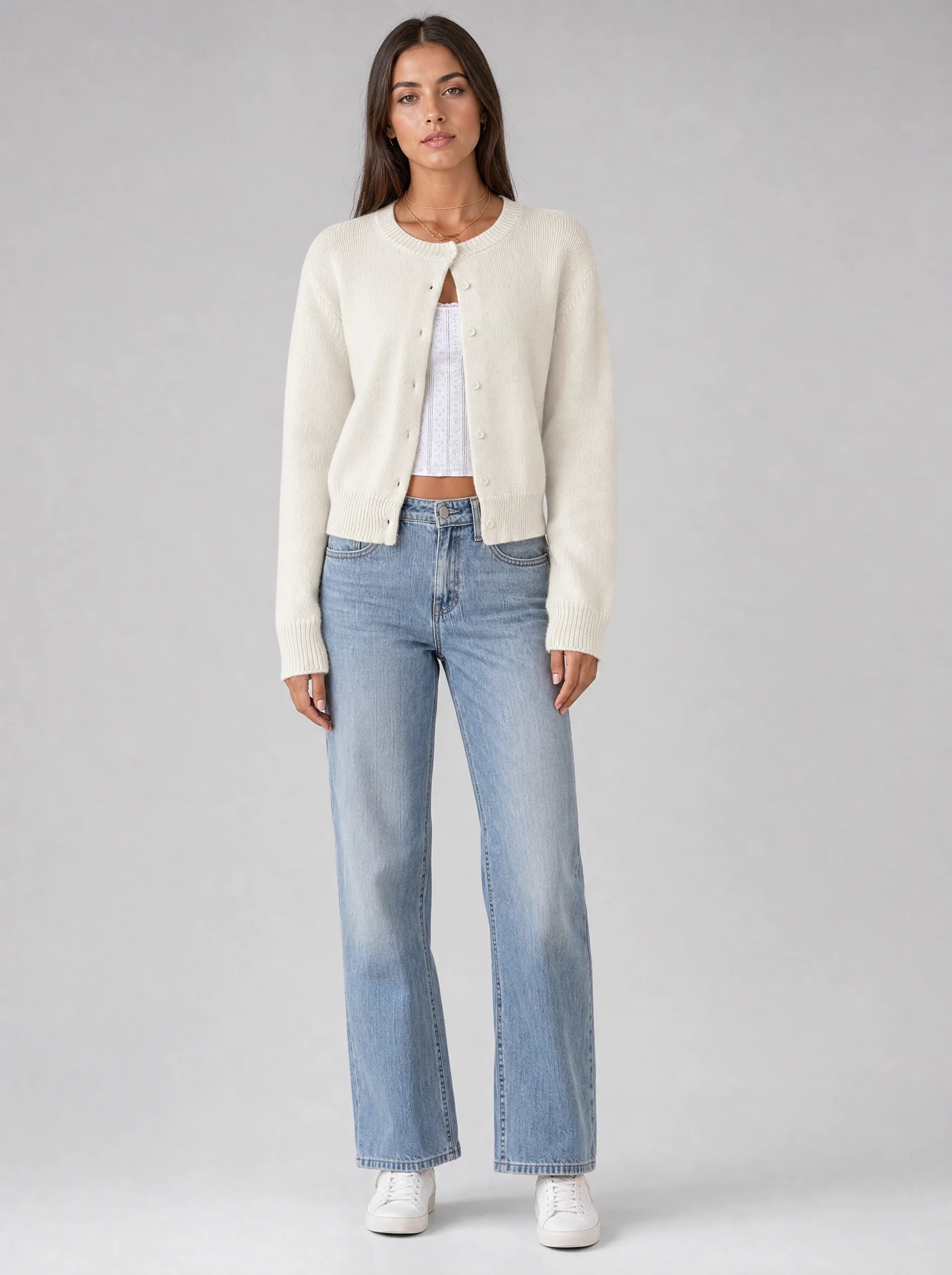 Women's Cropped Cardigan with Ribbed Trim