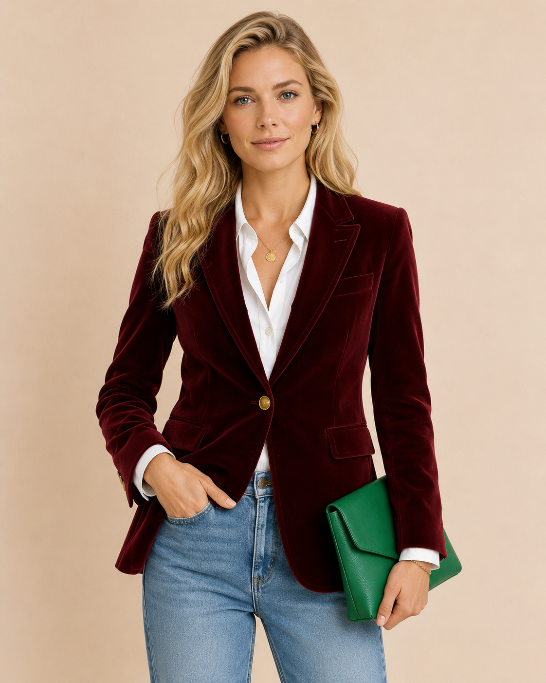 Tailored Fit Blazer with Gold Buttons