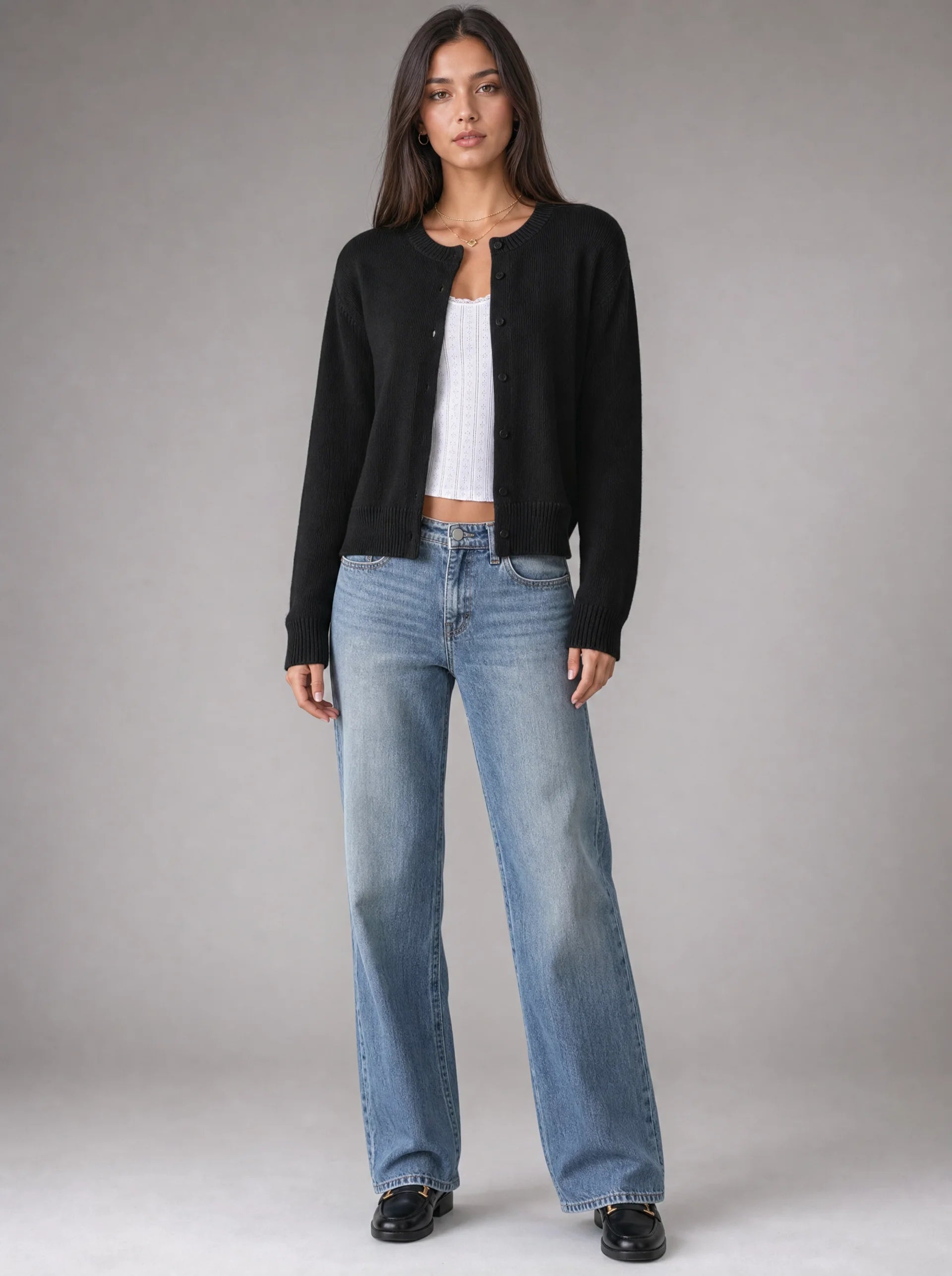 Women's Cropped Cardigan with Ribbed Trim