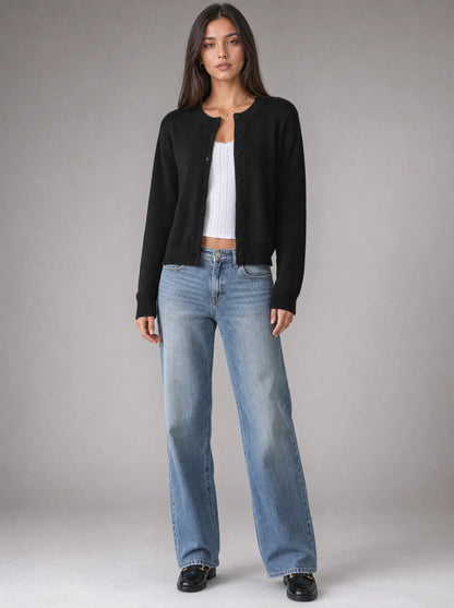Women's Cropped Cardigan with Ribbed Trim