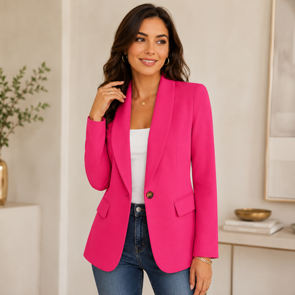 Women's Long Sleeve Blazer – Notched Lapel with Single Button Closure
