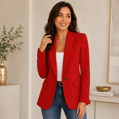 Women's Long Sleeve Blazer – Notched Lapel with Single Button Closure