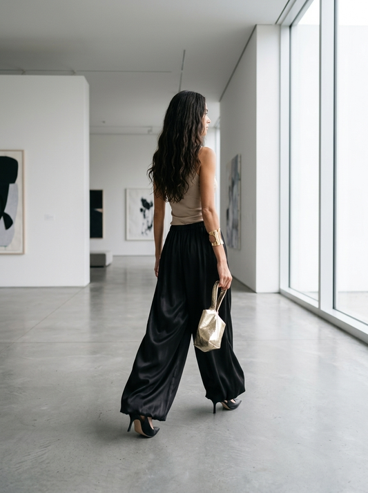 Elegant Womens Pants | Satin Balloon Trousers with Loose-Fit Design | Stylish Comfort for Spring and Summer 1