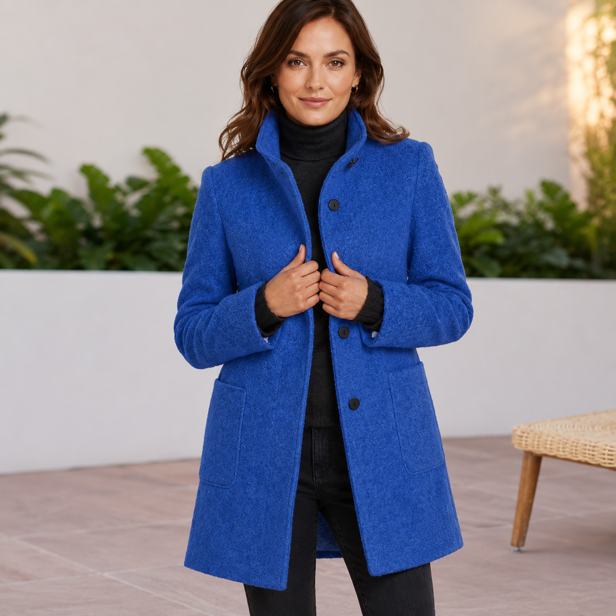 Wool Blend Coat for Women with Tailored Fit & Timeless Button Design - Stylish Winter Outerwear 1