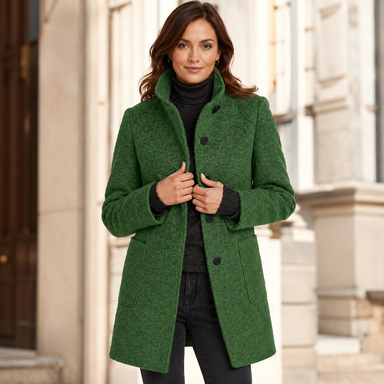 Wool Blend Coat for Women with Tailored Fit & Timeless Button Design - Stylish Winter Outerwear 3
