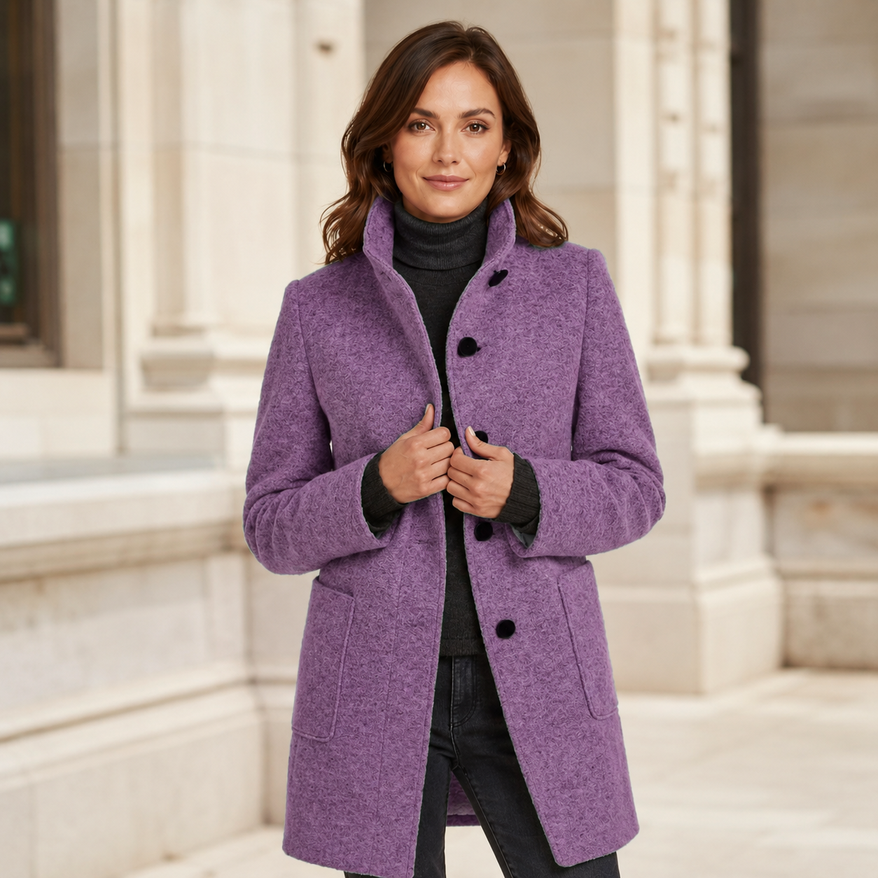 Wool Blend Coat for Women with Tailored Fit & Timeless Button Design - Stylish Winter Outerwear 4
