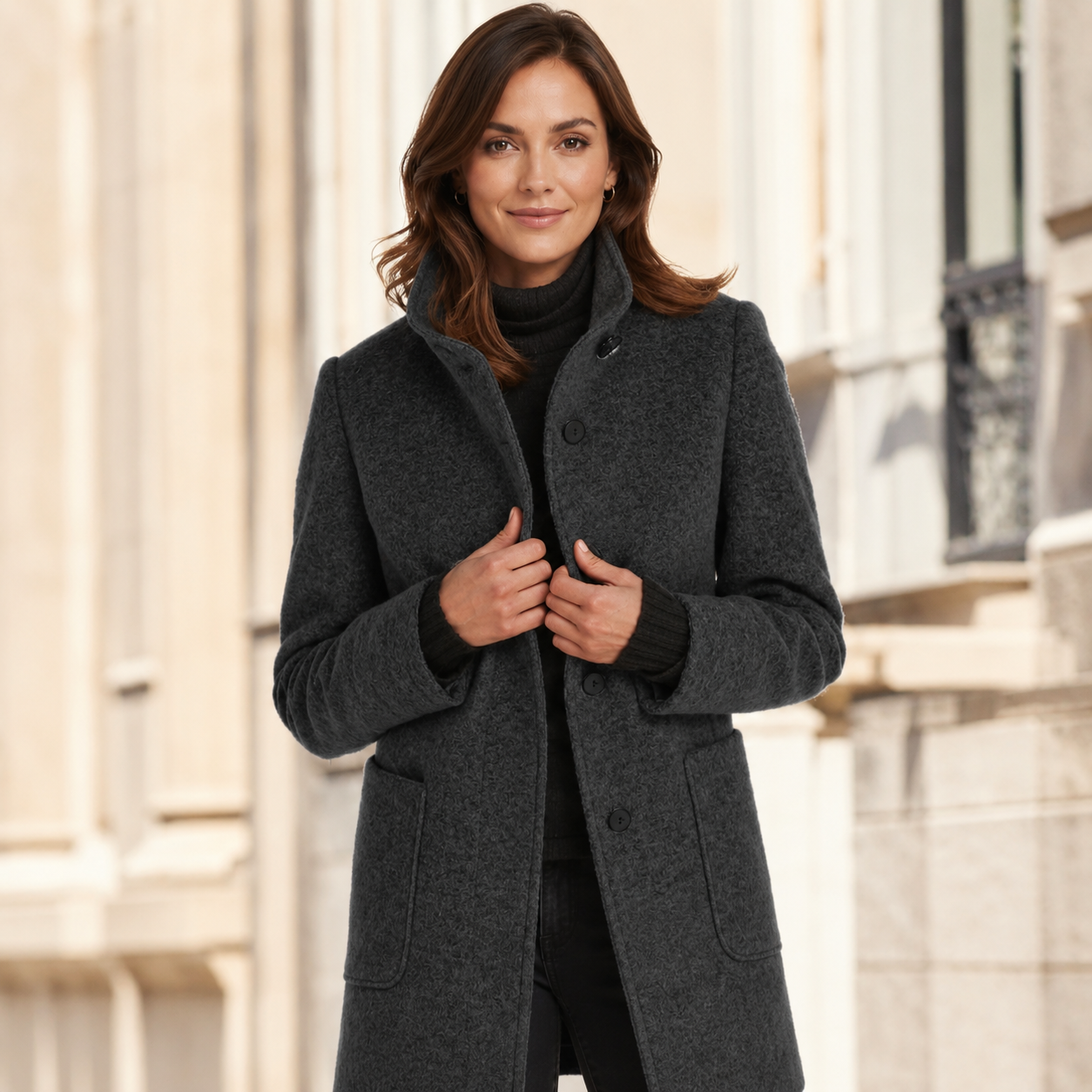 Wool Blend Coat for Women with Tailored Fit & Timeless Button Design - Stylish Winter Outerwear 2