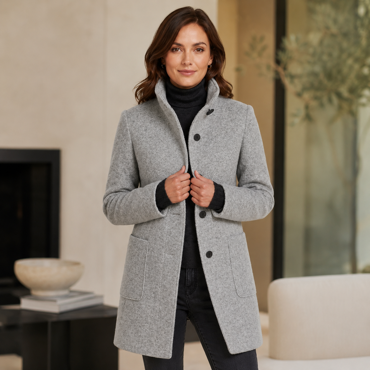 Wool Blend Coat for Women with Tailored Fit & Timeless Button Design - Stylish Winter Outerwear 5