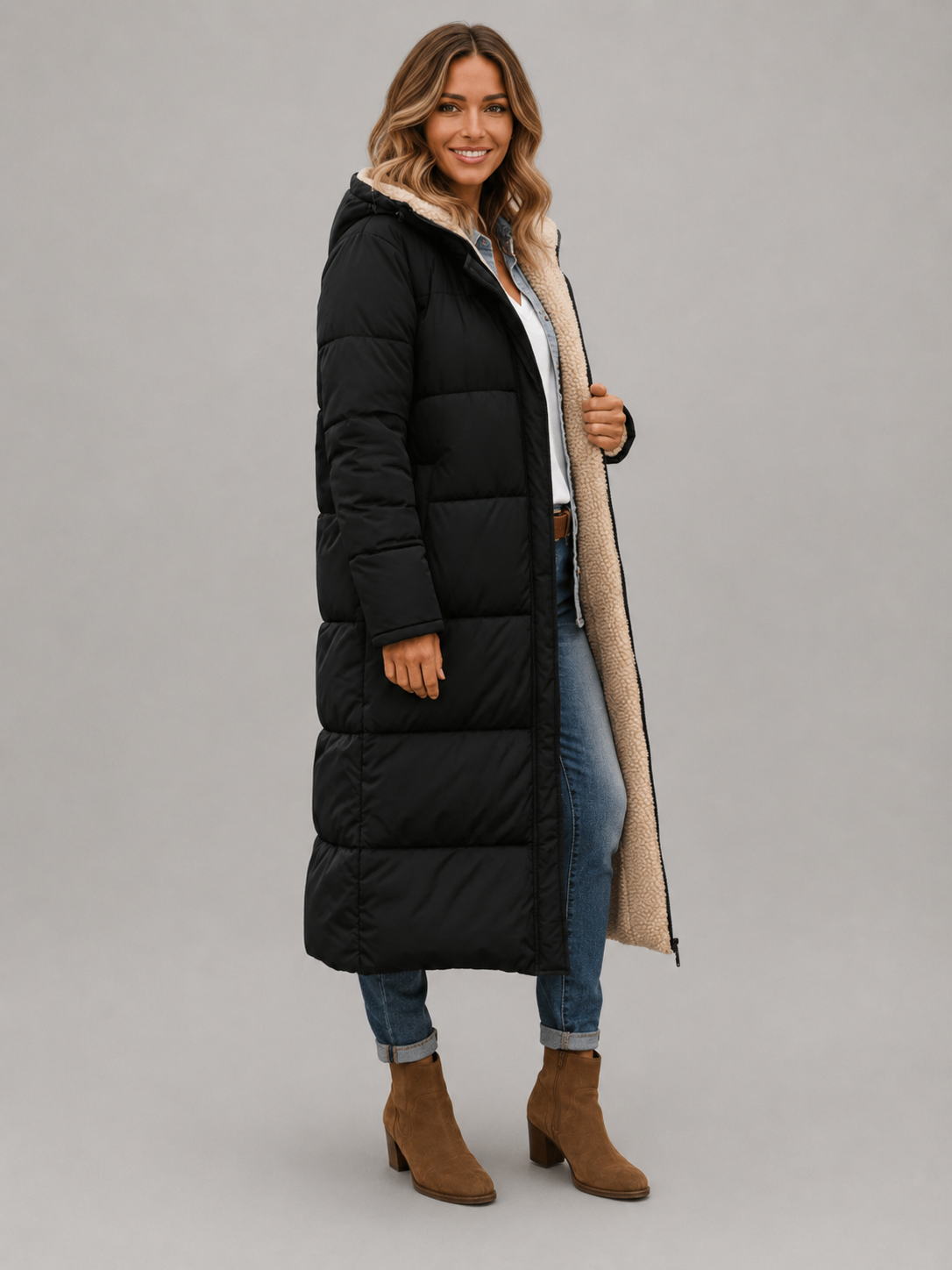 Hooded Longline Black Puffer Jacket | Ultra Warm & Lightweight Winter Coat for Women 10