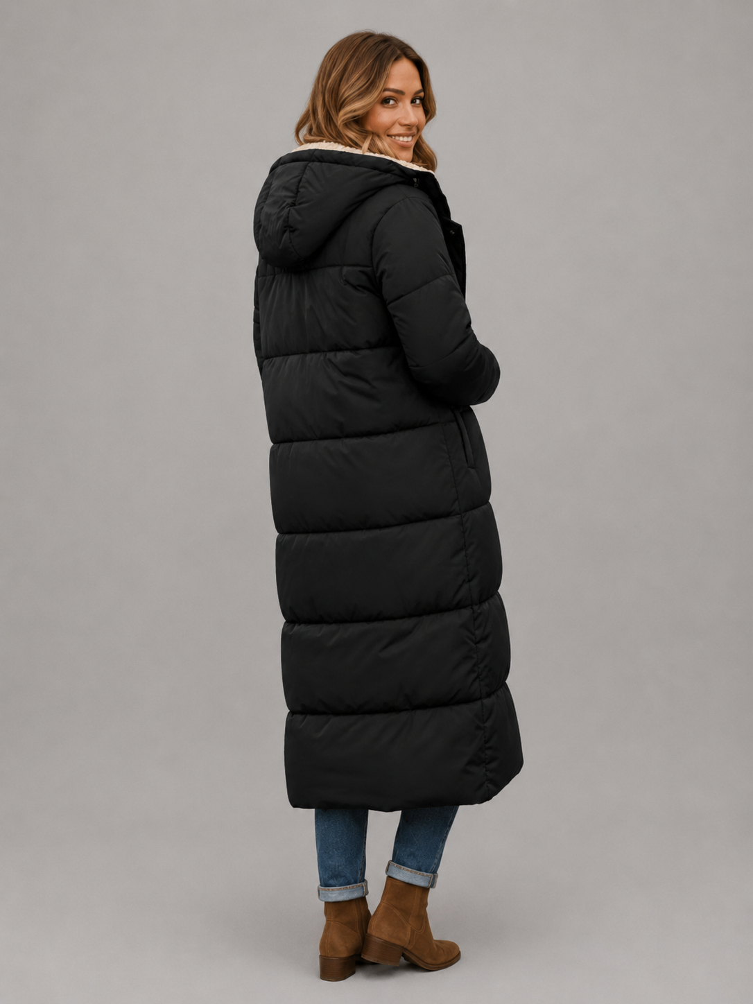 Hooded Longline Black Puffer Jacket | Ultra Warm & Lightweight Winter Coat for Women 11
