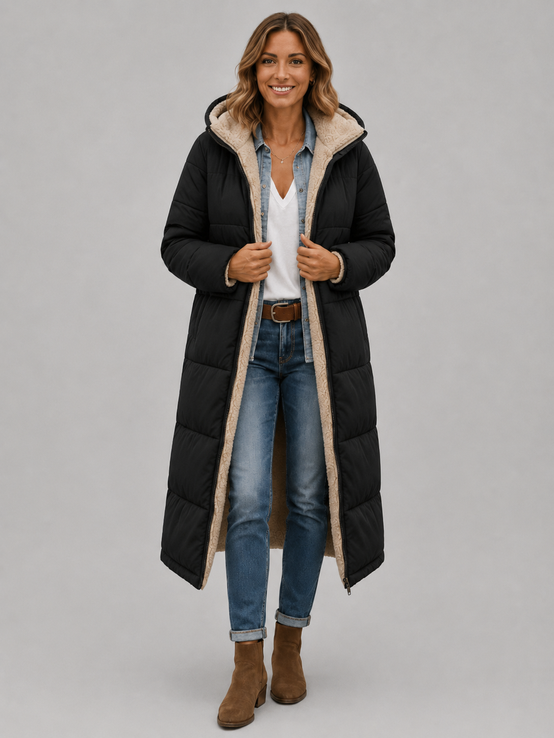 Hooded Longline Black Puffer Jacket | Ultra Warm & Lightweight Winter Coat for Women 3