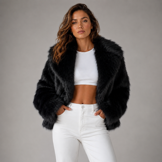 Womens Plush Faux Fur Jacket – Relaxed Cropped Silhouette 4