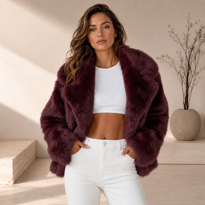 Womens Plush Faux Fur Jacket – Relaxed Cropped Silhouette 8