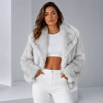 Womens Plush Faux Fur Jacket – Relaxed Cropped Silhouette 1