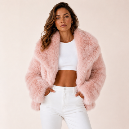 Womens Plush Faux Fur Jacket – Relaxed Cropped Silhouette 6