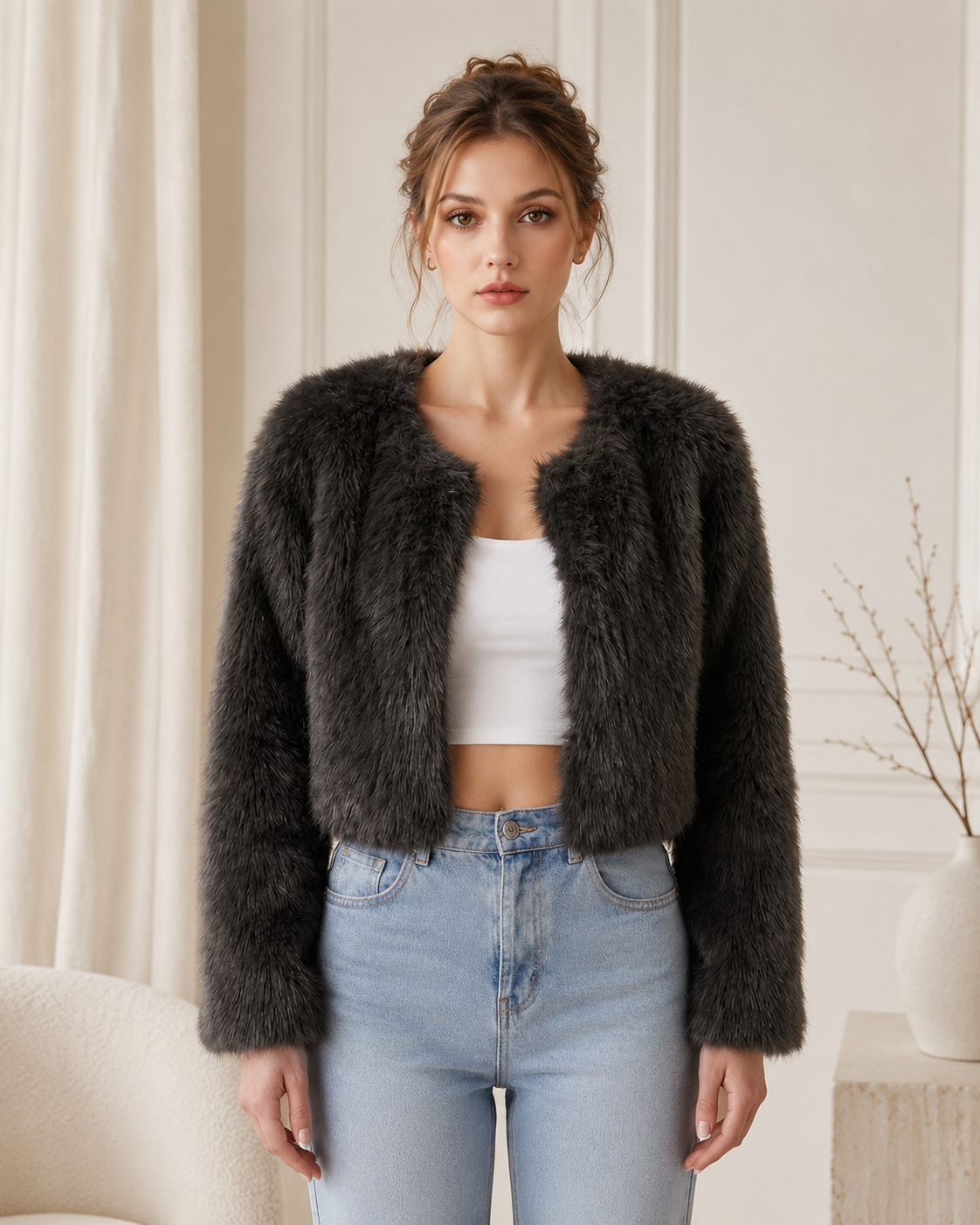 Luxe Collection | Women's Faux Fur Jacket with Cropped Silhouette | Elegant Layering for Effortless Glamour 2