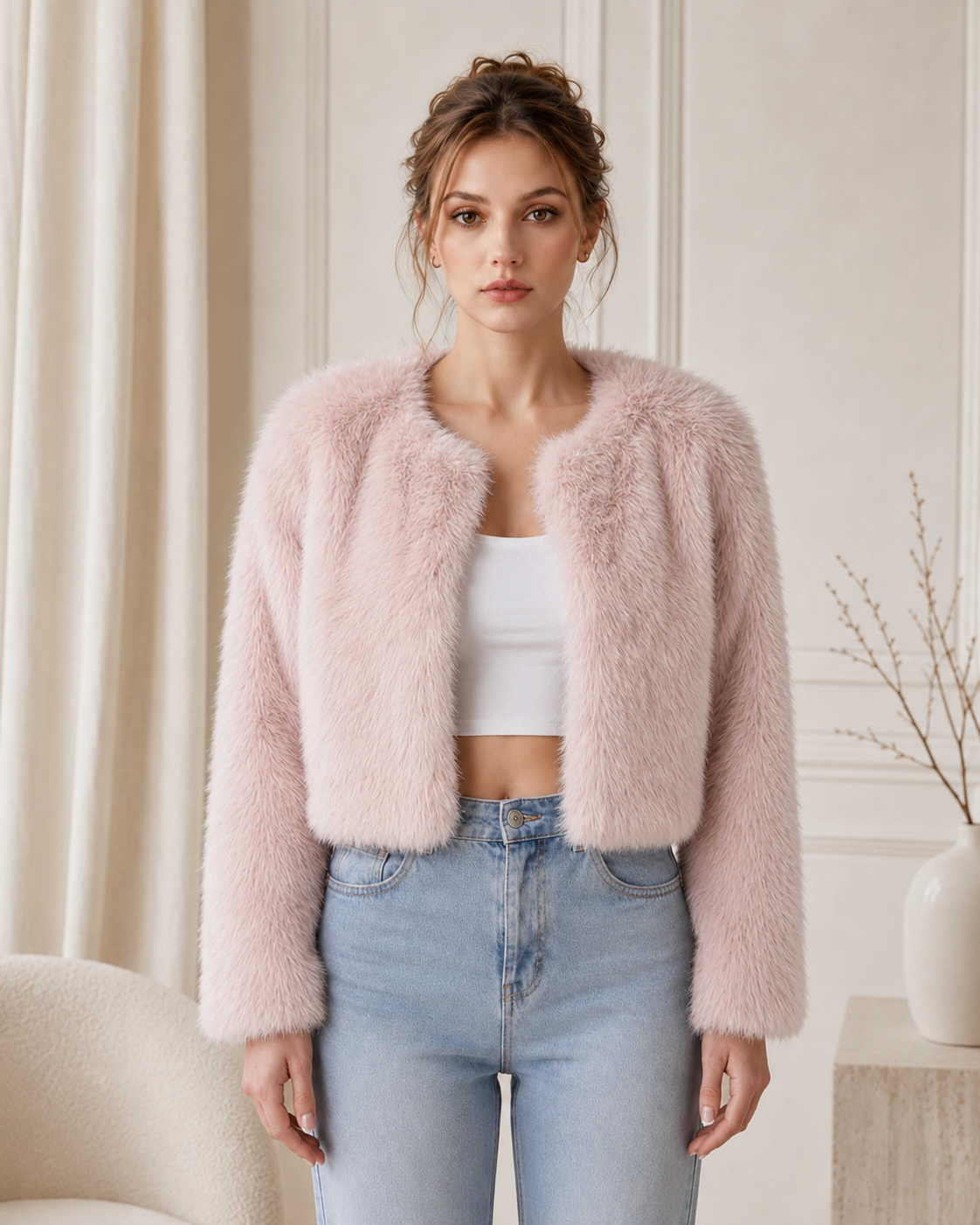 Luxe Collection | Women's Faux Fur Jacket with Cropped Silhouette | Elegant Layering for Effortless Glamour 7