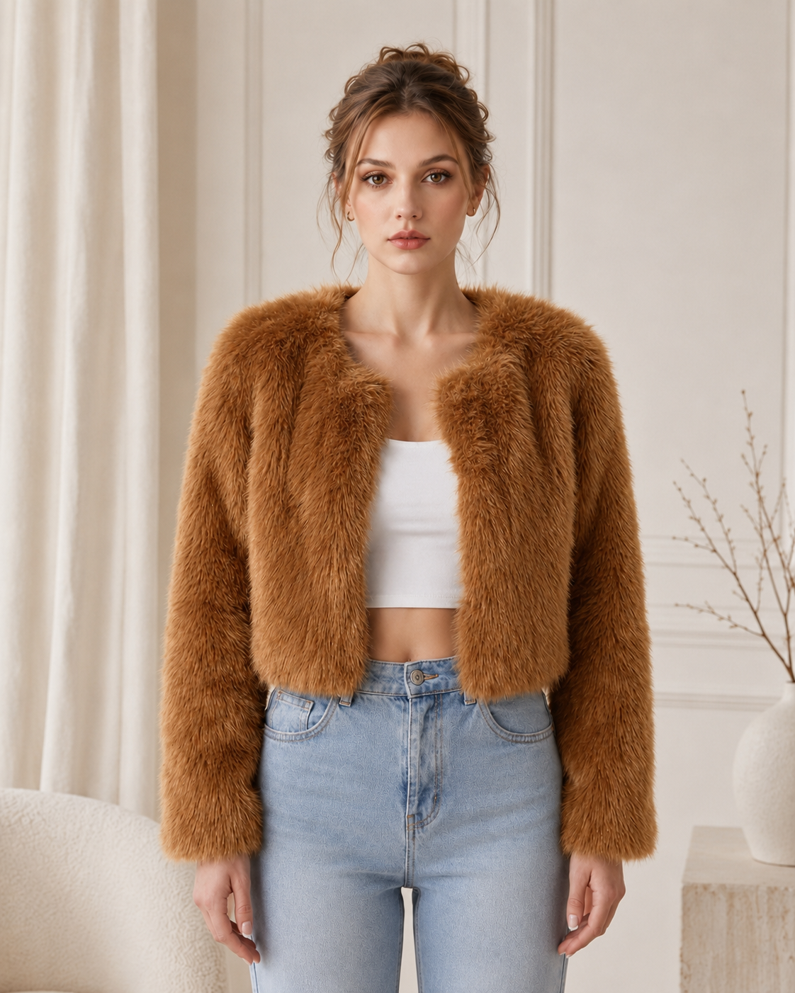 Luxe Collection | Women's Faux Fur Jacket with Cropped Silhouette | Elegant Layering for Effortless Glamour 4