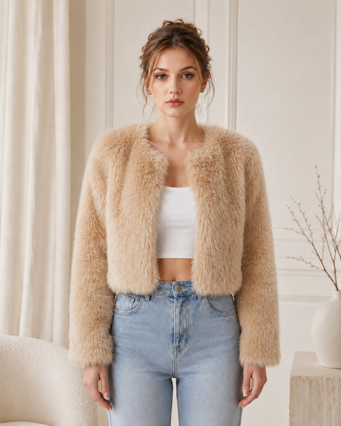 Luxe Collection | Women's Faux Fur Jacket with Cropped Silhouette | Elegant Layering for Effortless Glamour 6