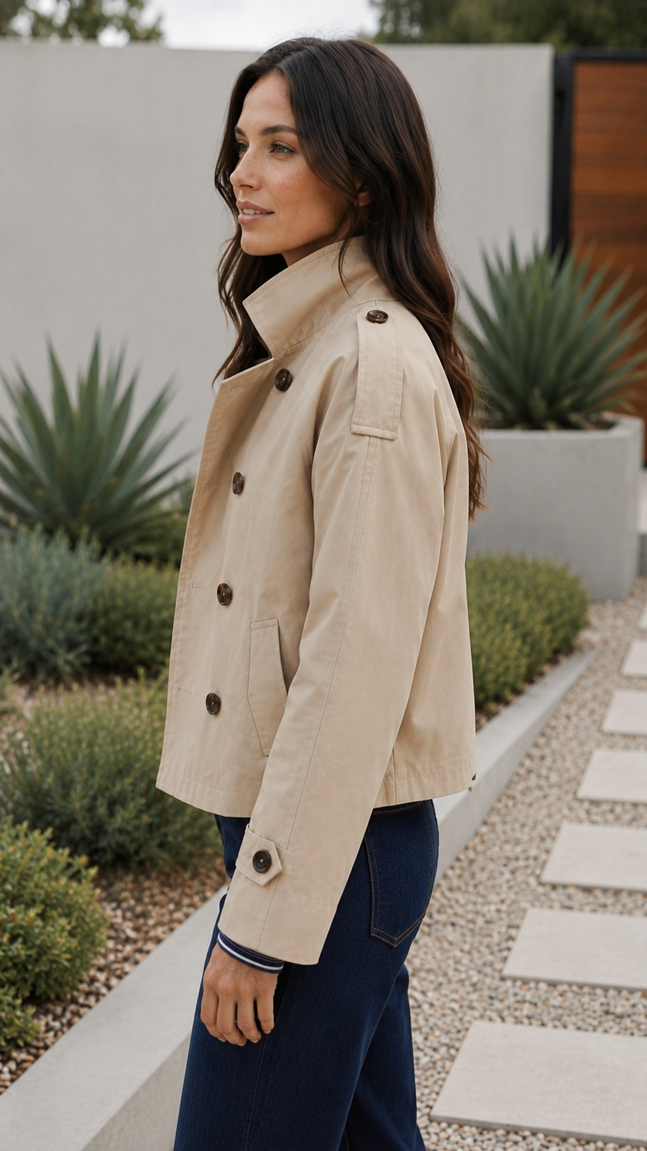 Women's Short Trench Coat – Double-Breasted Design with Waist Belt